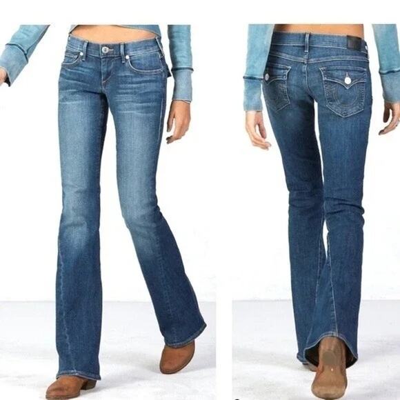True Religion Joey Low Rise Flare Jeans Saddle Stitch Twisted Seam Women 28 - Picture 1 of 13